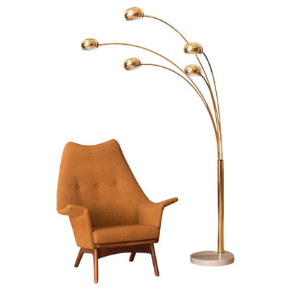 Modern Gold Arc Floor Lamp with 5 Adjustable Arms – Marble Base LED Standing Light