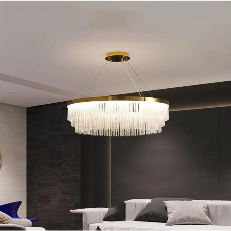 Modern Crystal Strips Round Chandelier