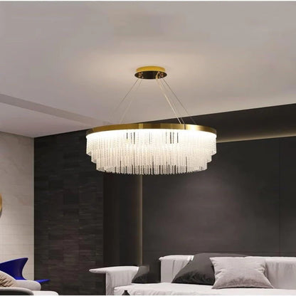 Modern Crystal Strips Round Chandelier