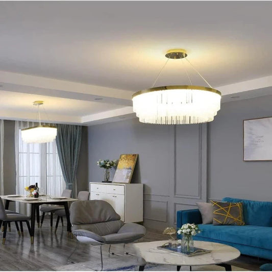 Modern Crystal Strips Round Chandelier
