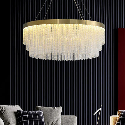 Modern Crystal Strips Round Chandelier