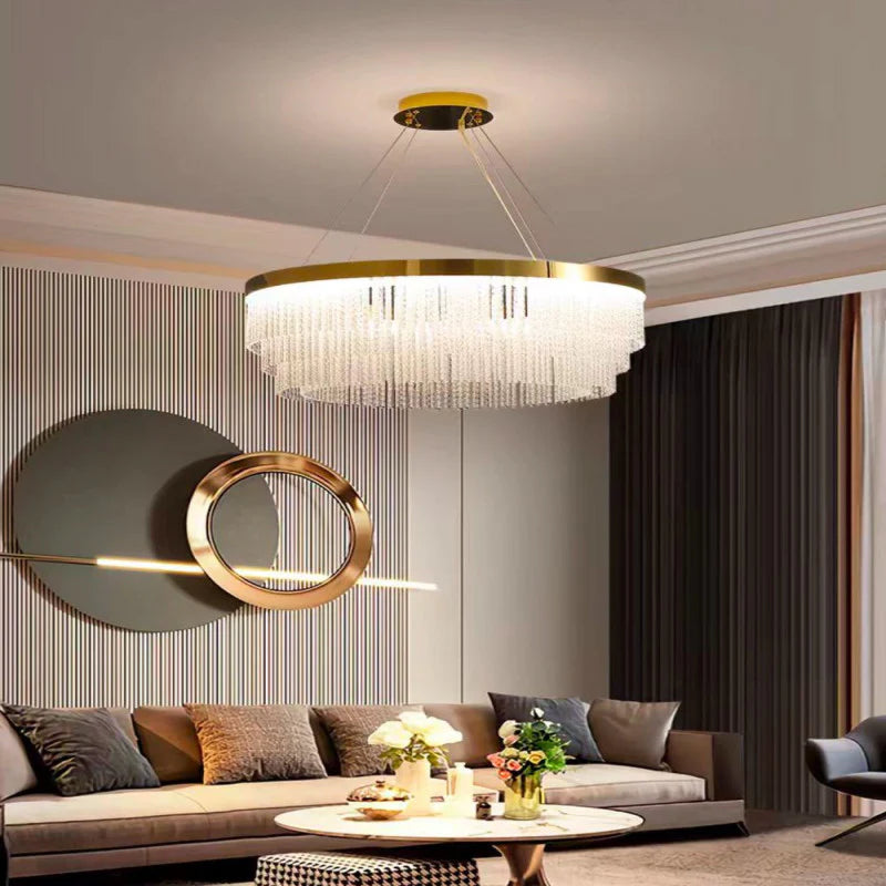Modern Crystal Strips Round Chandelier