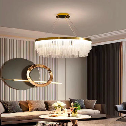 Modern Crystal Strips Round Chandelier