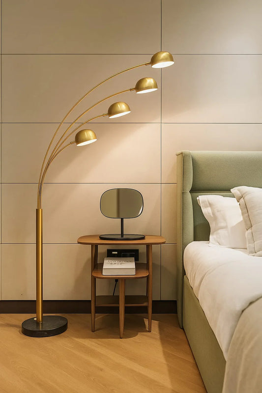 Modern Gold Arc Floor Lamp with 5 Adjustable Arms – Marble Base LED Standing Light