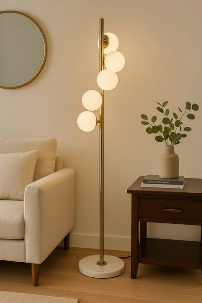 Modern Gold Floor Lamp with Globe Glass Shades