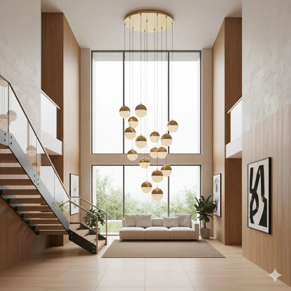 14-Lights Modern Gold & Frosted Globe Lobby Chandelier