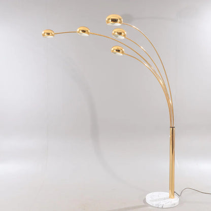 Modern Gold Arc Floor Lamp with 5 Adjustable Arms – Marble Base LED Standing Light