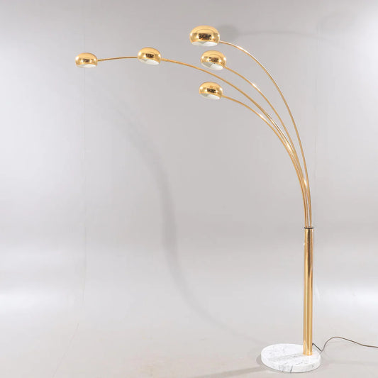 Modern Gold Arc Floor Lamp with 5 Adjustable Arms – Marble Base LED Standing Light